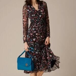 LK Bennett Women's Dr Ally Black Floral‎ Silk Long Sleeve Dress Size 4